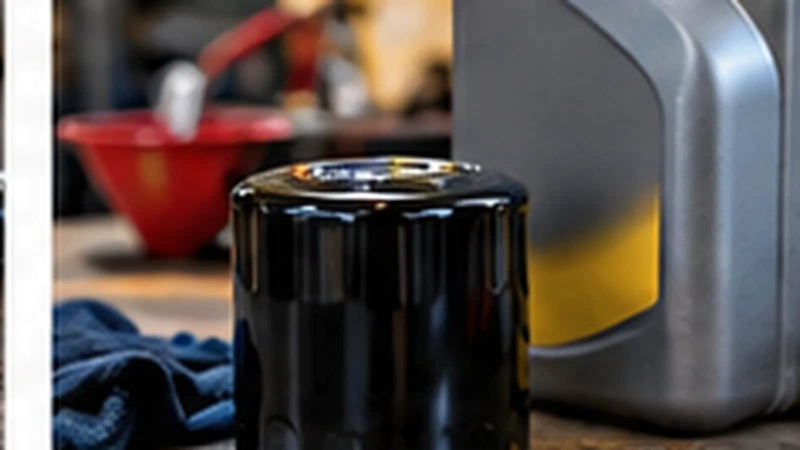 Oil filters on a workshop bench