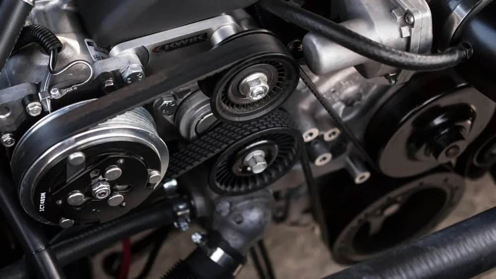 Close view of a vehicle engine and its components